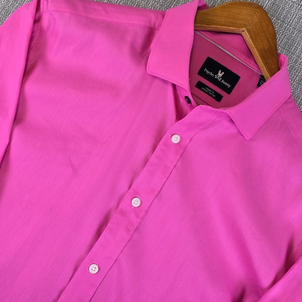 Psycho Bunny Shirt Mens 16.5 32/33 Pink Stretch Non Iron Button Up Dress Preppy
